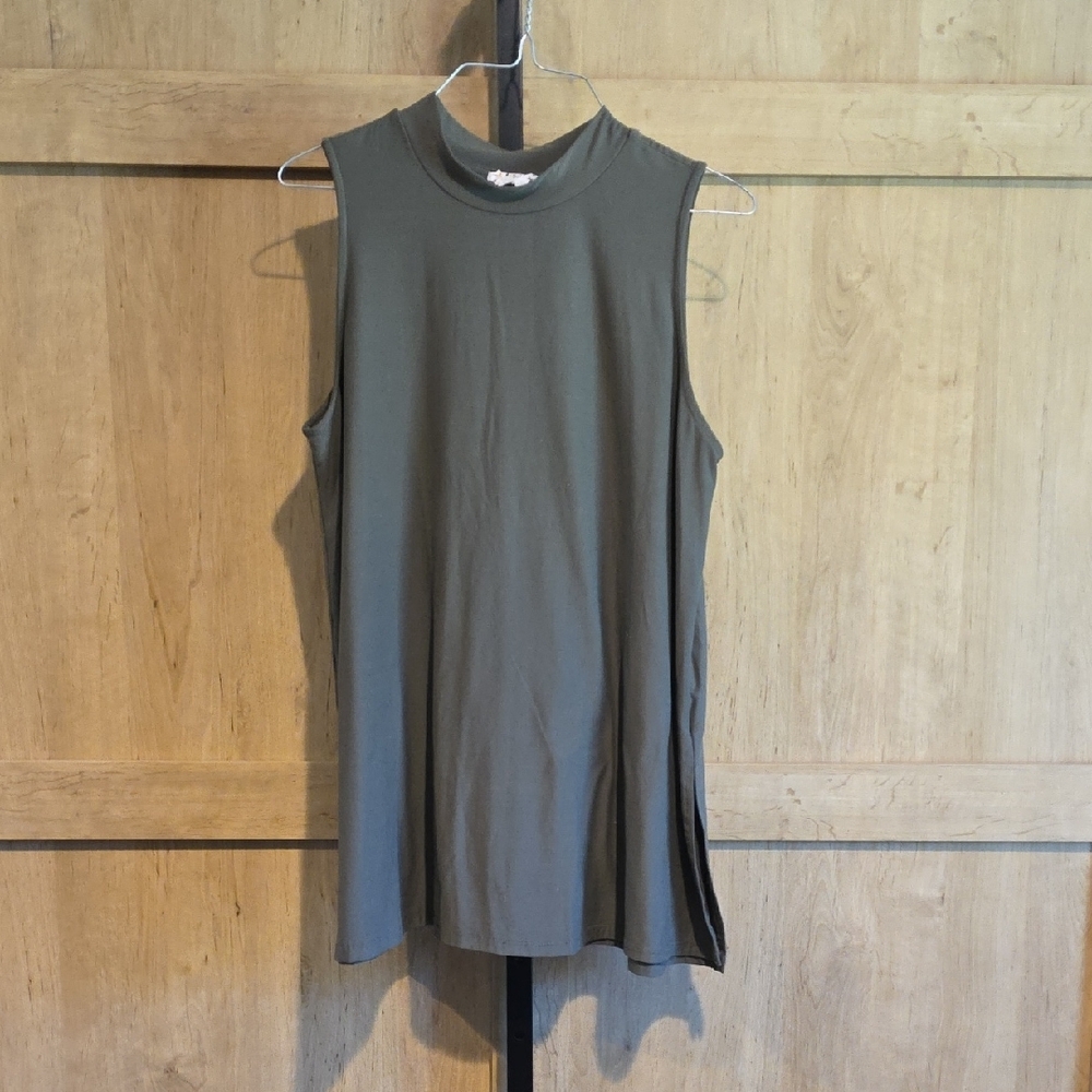(J57) Pink Rose green Sleeveless Tank Top Sz XL
